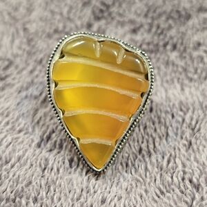 Vintage style, boho, Victorian style silver plated natural stone ring 6 1/2